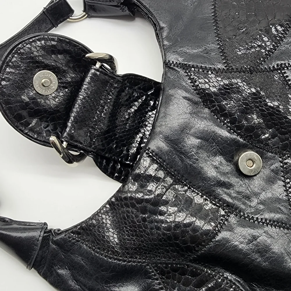 Vintage Fiorelli Black Y2K Patchwork Vinyl Shoulder Bag - Picture 11 of 16